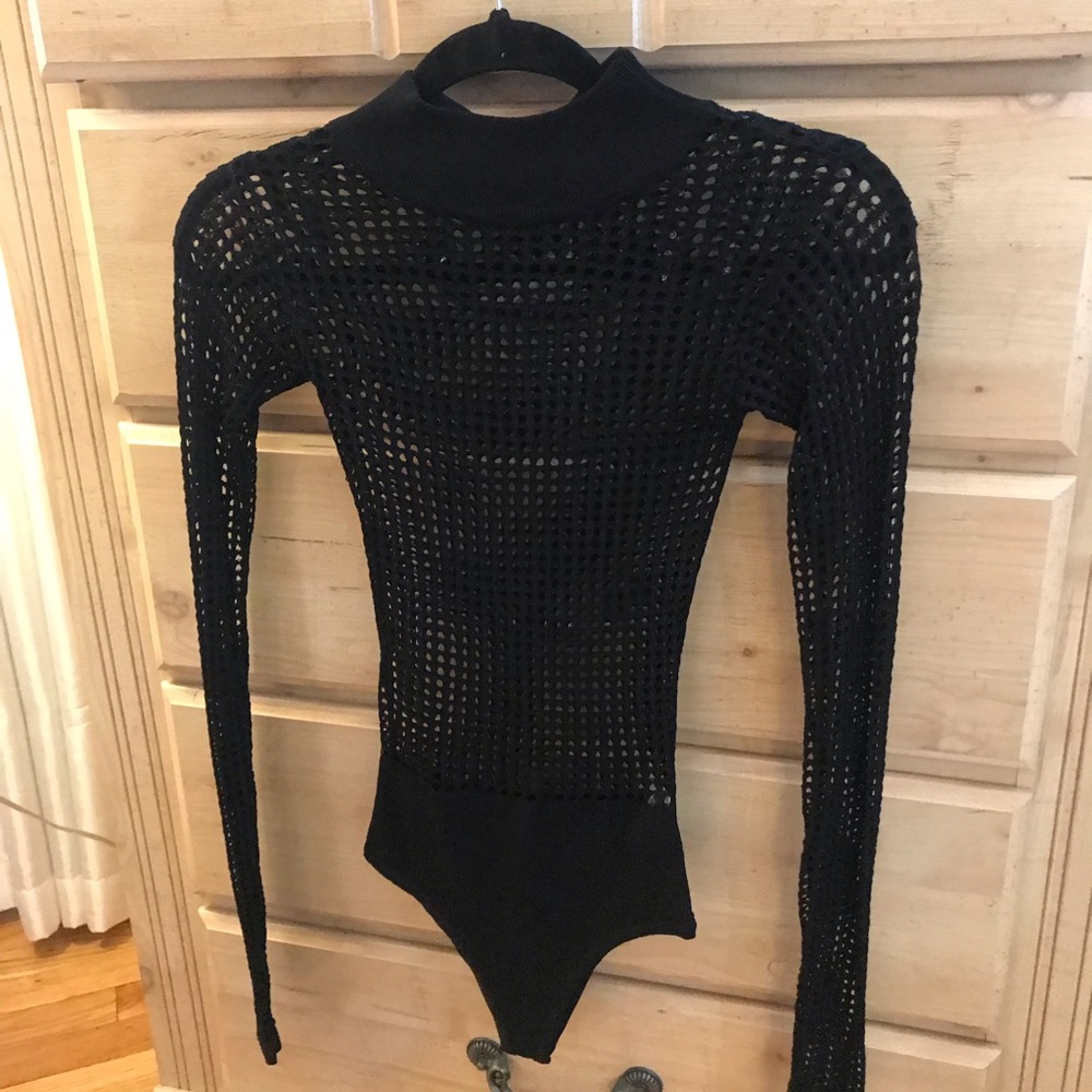 Black mesh high neck bodysuit
